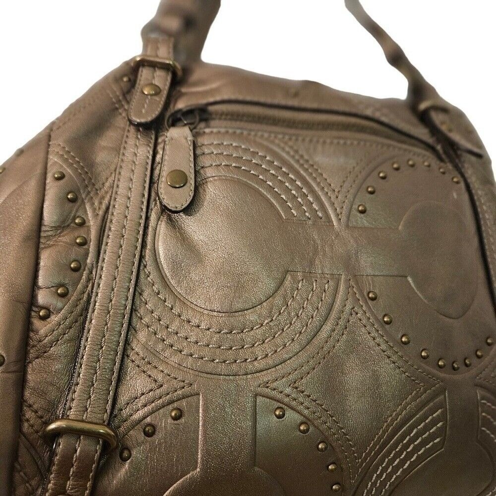 Coach Bronze Metal Embossed Studded Leather Alex Satchel Bag + FREE Bag Charm 🎁 - Picture 7 of 11